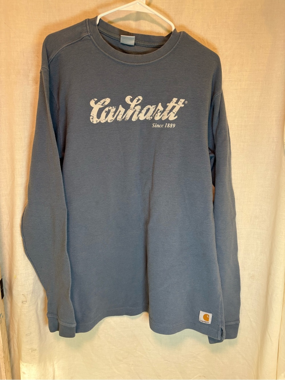 VTG Carhartt Long Sleeve Thermal Shirt Blue Size L Tall Work Casual Rugged